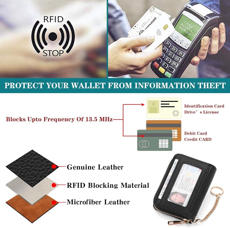 SENDEFN Leather Credit Card Holder for Women RFID Blocking Keychain Wallet Small Accordion Cases with ID Window - Image 3